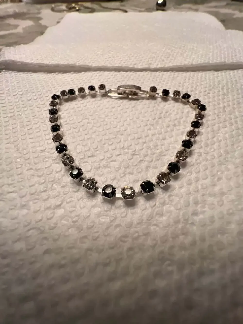 Silver-Tone Alternating Black and Clear Rhinestone Tennis Bracelet with Box Clas